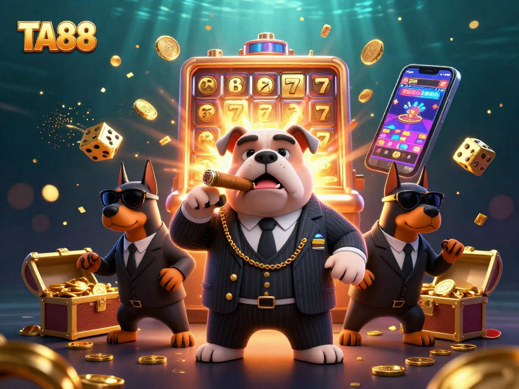 Experience thrilling gaming action at TA88 with 3D casino characters amidst vibrant slots and jackpots.