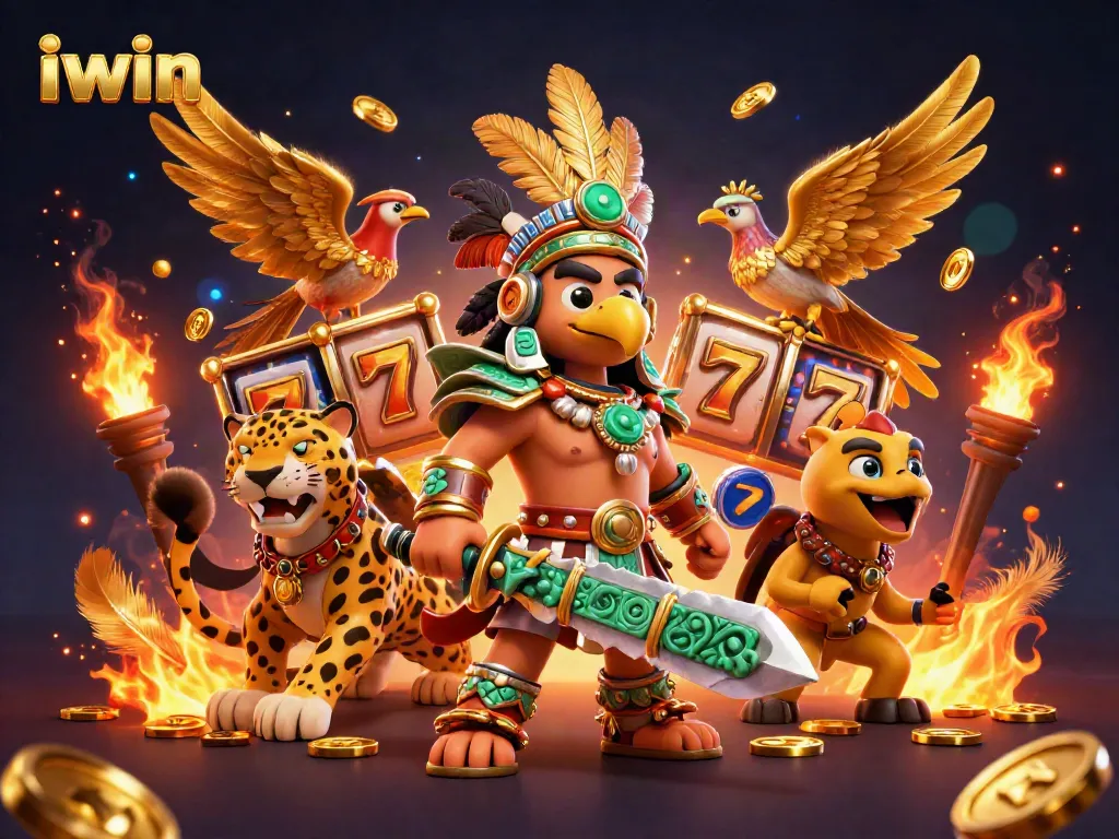 Experience thrilling gameplay with iwin featuring 3D Aztec warriors and exciting slot elements.
