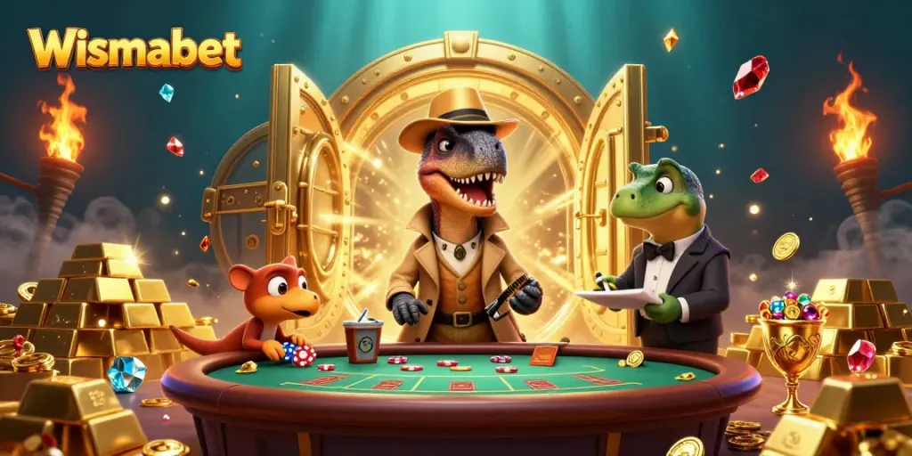 Wismabet memberikan peluang menang di meja blackjack dengan karakter unik dan penuh warna dalam ilustrasi menarik.