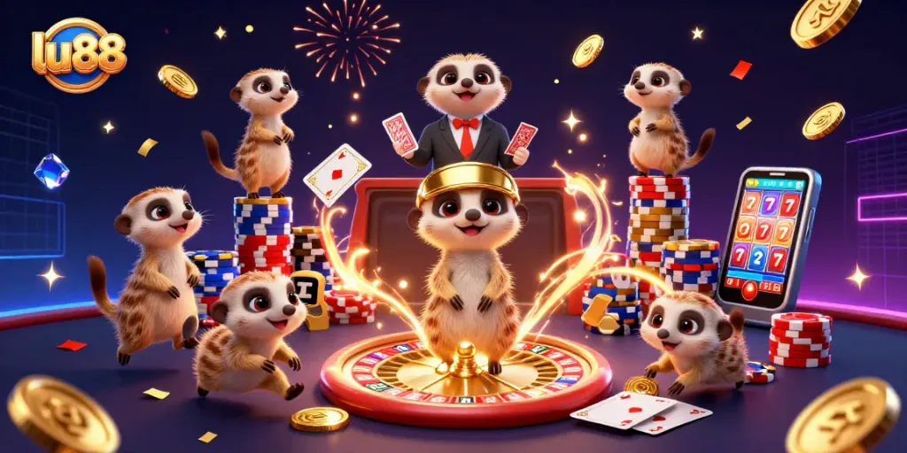 Experience winning moments at lu88 casino with meerkats, roulette, and vibrant game elements.
