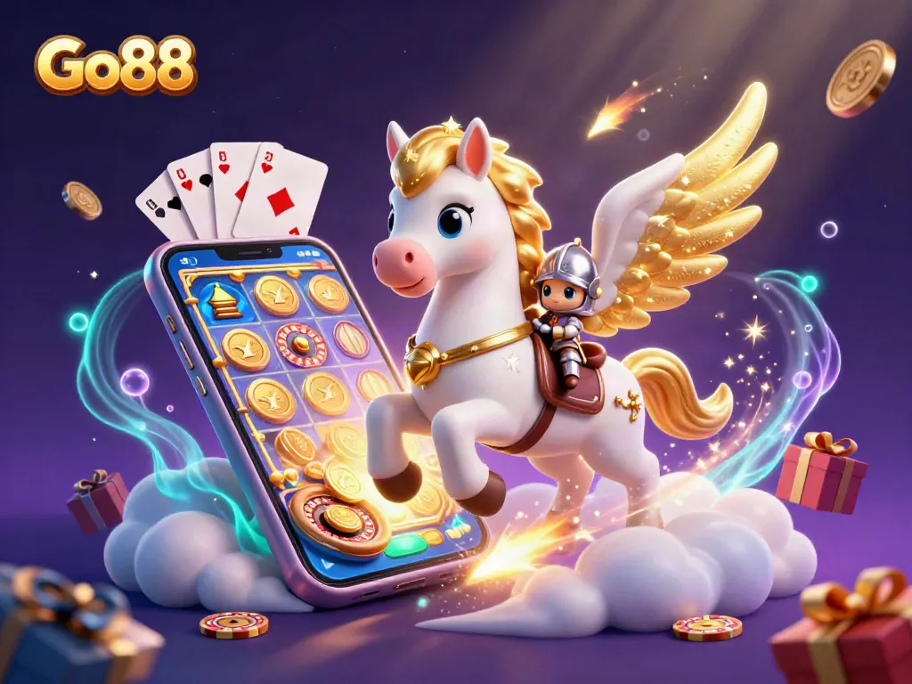 Spin and win with Go88's vibrant slot games in a fantastical casino scene.