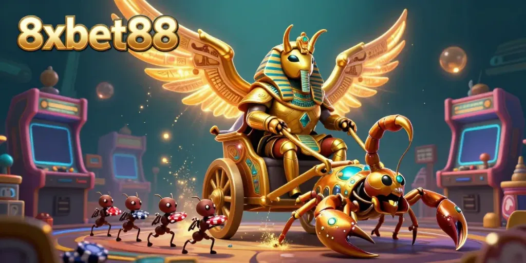 Experience the thrill of gaming at 8xbet88 with vibrant characters and casino elements.