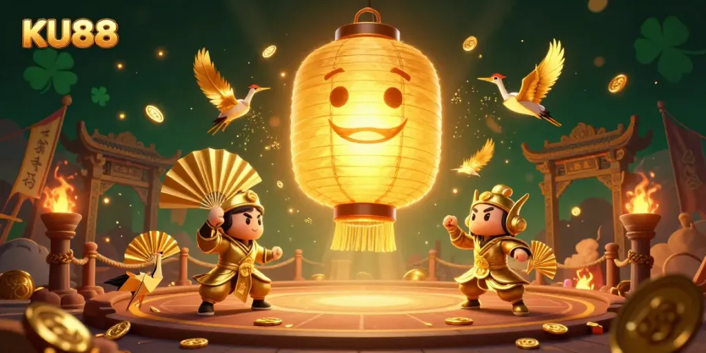 Spin the reels with KU88's vibrant casino scene filled with golden lucky symbols and rich gaming elements.