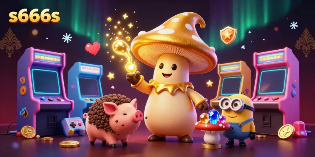 Join the magical experience at s666s, where a golden mushroom wizard enhances the gaming adventure with treasure!