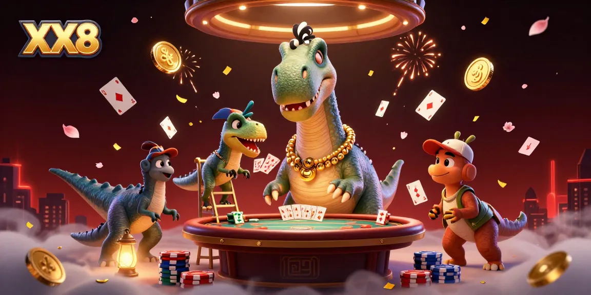 Experience thrilling poker action with the XX8 brand in this vibrant 3D casino illustration.