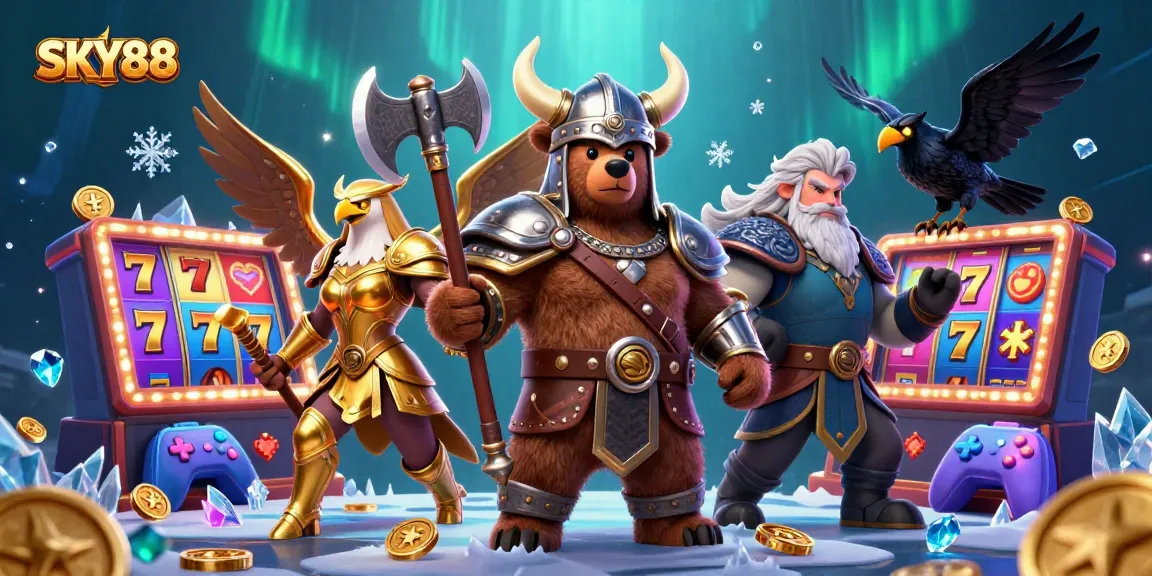 Experience exciting slot gameplay at SKY88 with vibrant characters and dynamic casino elements.