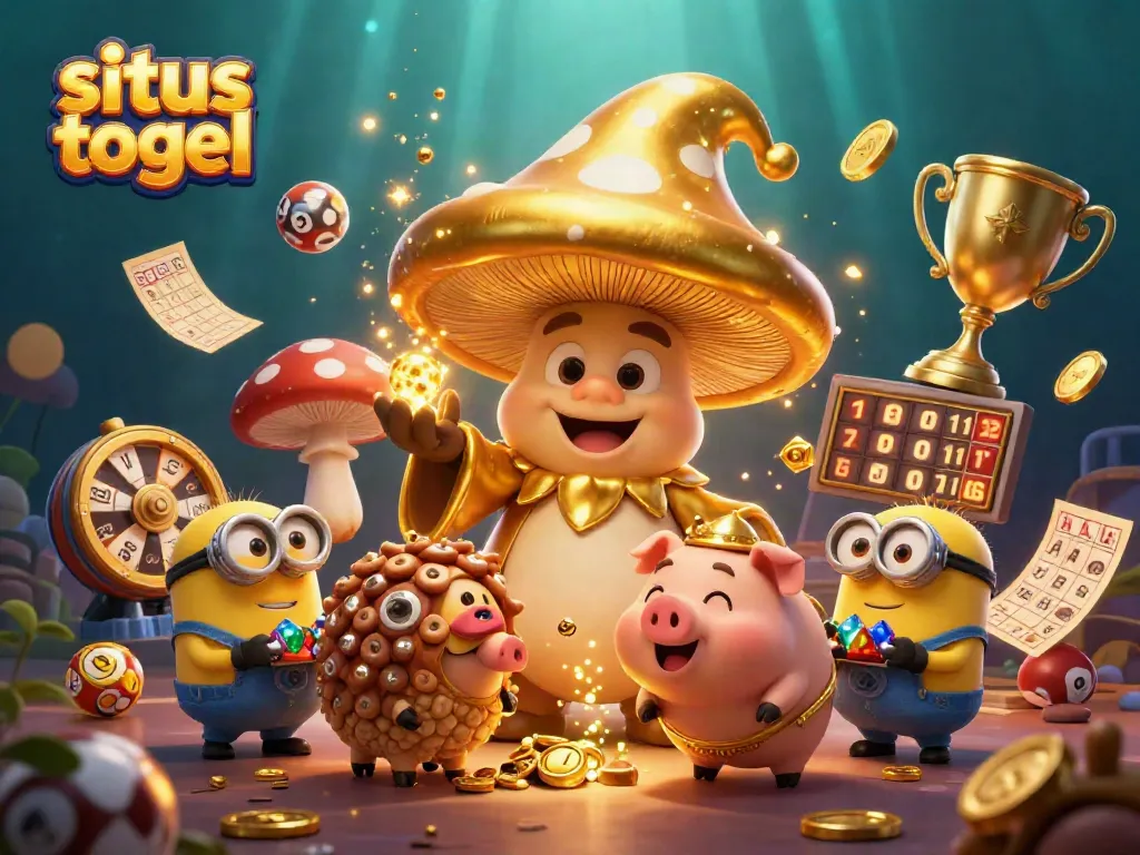 Engage with situs togel through vibrant 3D illustrations of golden magic, lottery elements, and gaming excitement.