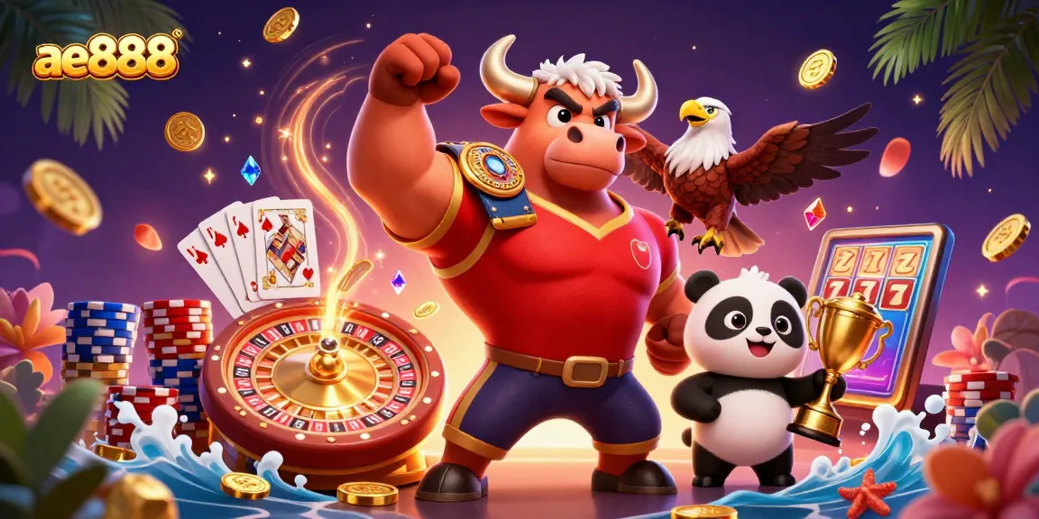 Engage with exciting ae888 casino adventures featuring vibrant cartoon mascots and game elements.