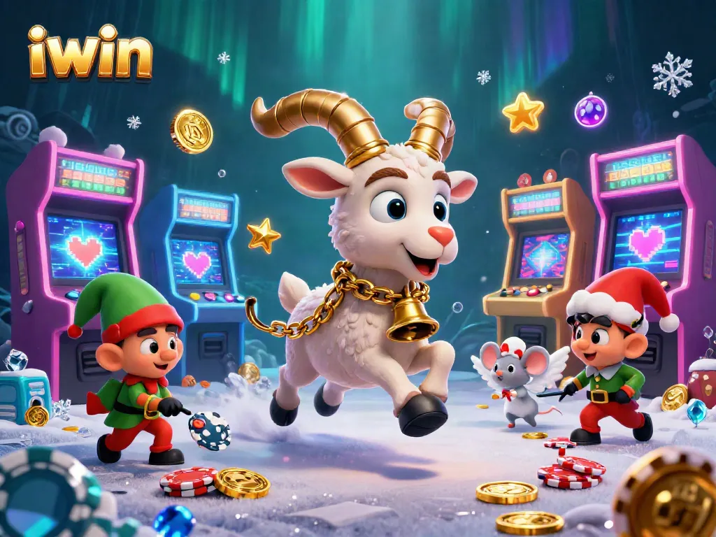 Engage with iwin's festive casino scene featuring Krampus goat and playful elf gremlins.