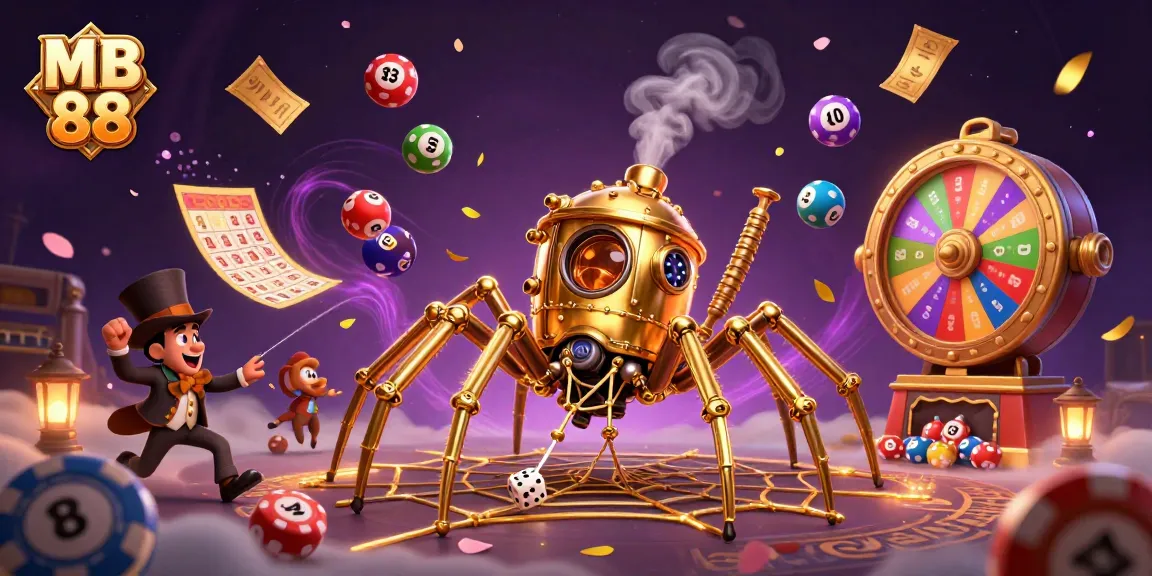 Engage in thrilling gameplay at MB 88 with colorful lottery balls and a unique golden spider.