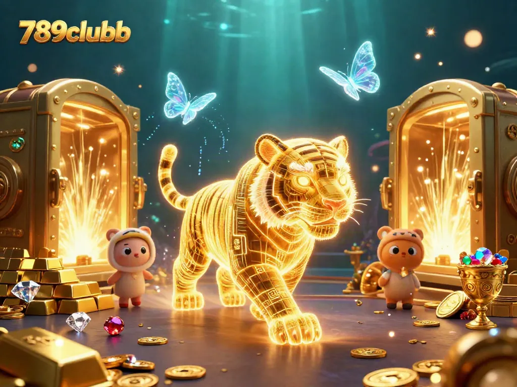 Experience the excitement of 789clubb in a vibrant 3D casino setting with glowing treasures and animated characters.